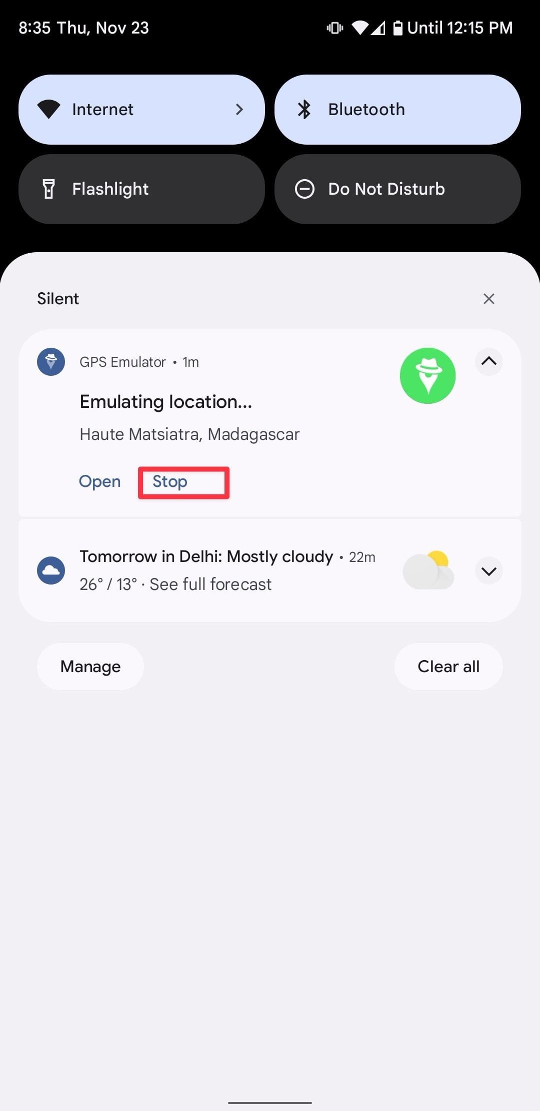 Arrêter l'usurpation d'emplacement à l'aide du menu du Centre de notifications