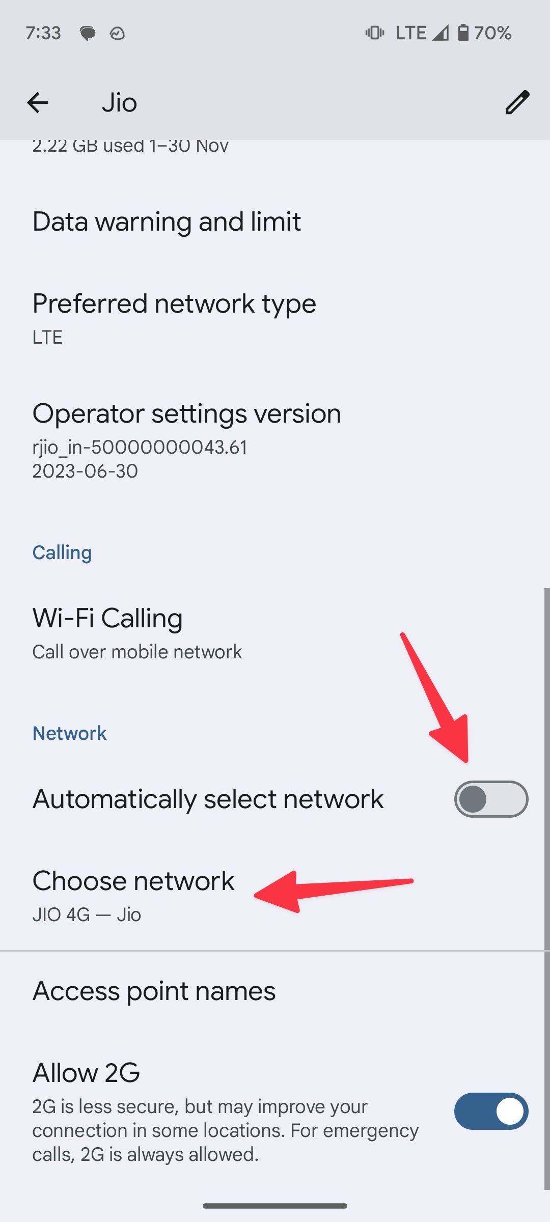 choisir le réseau manuellement sur Android