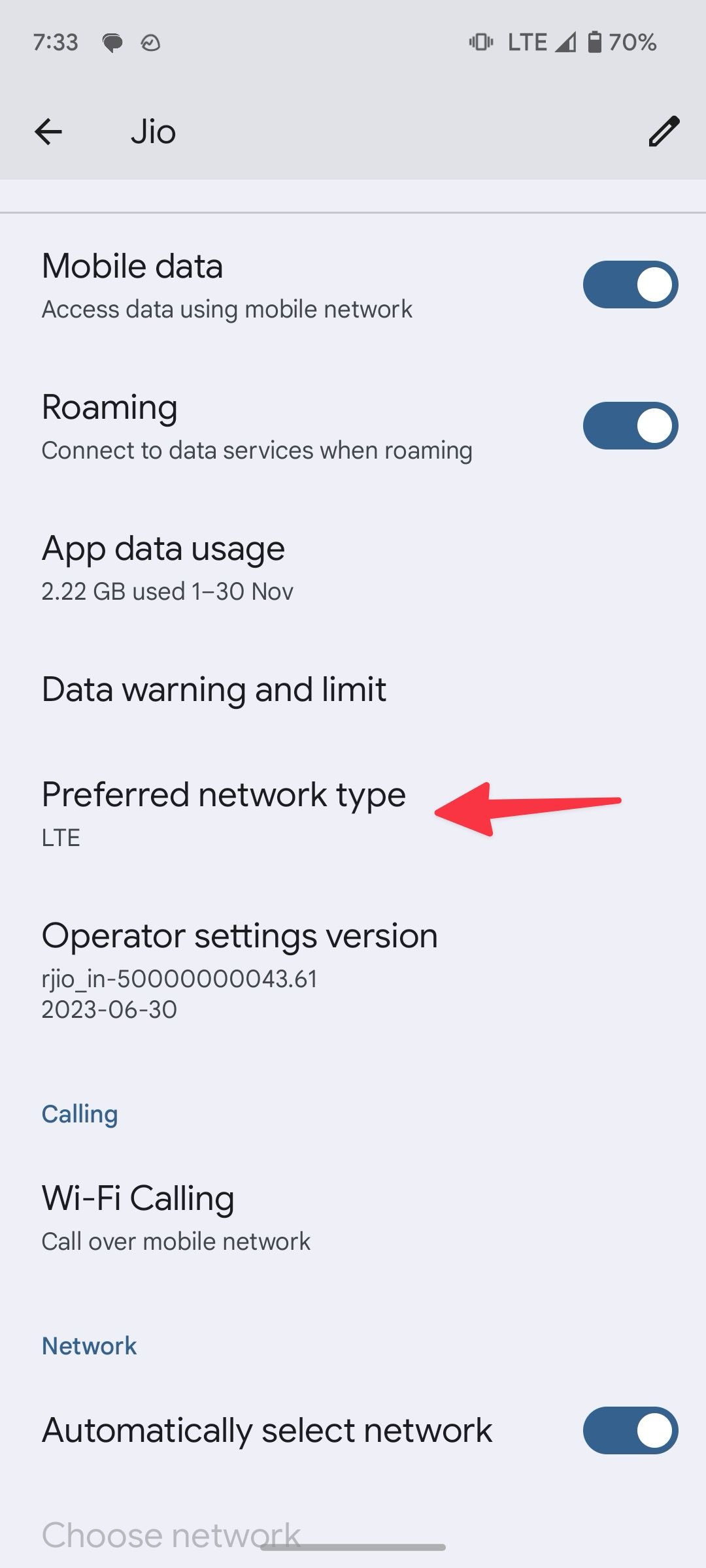 Type de réseau préféré sur Android