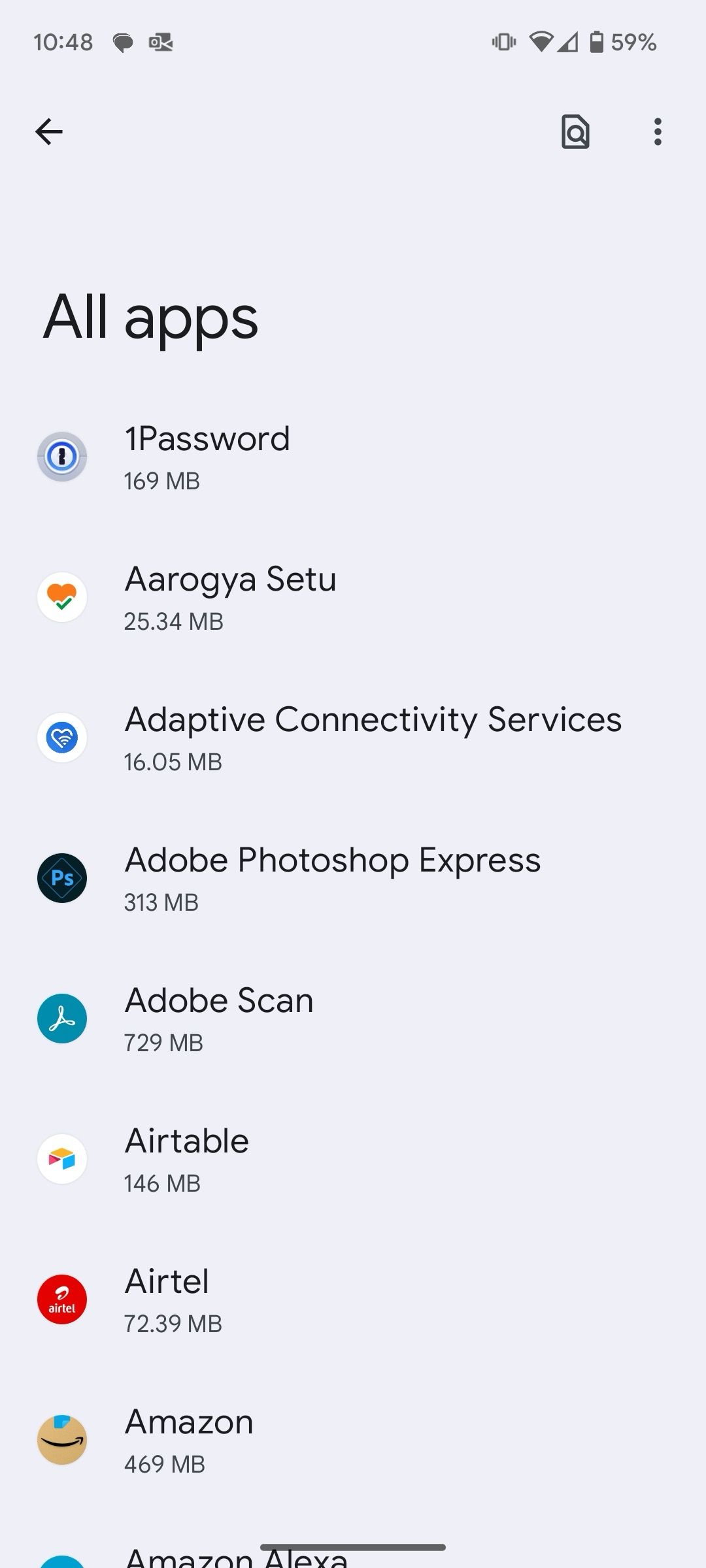 Liste des applications sur Android