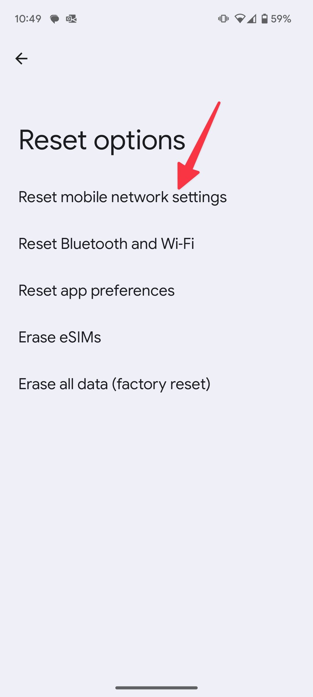 Réinitialiser les paramètres du réseau mobile