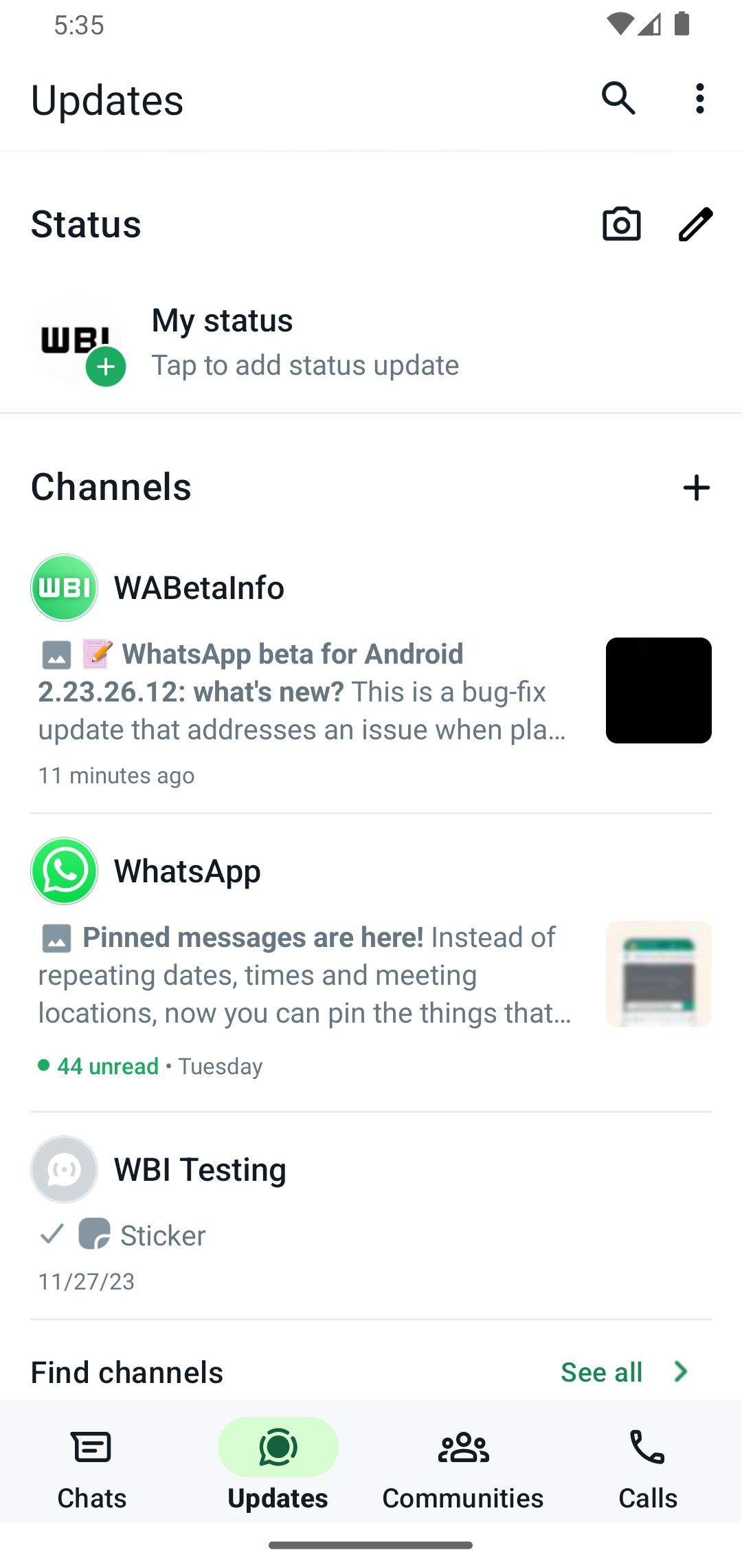 Boutons d'en-tête d'état WhatsApp