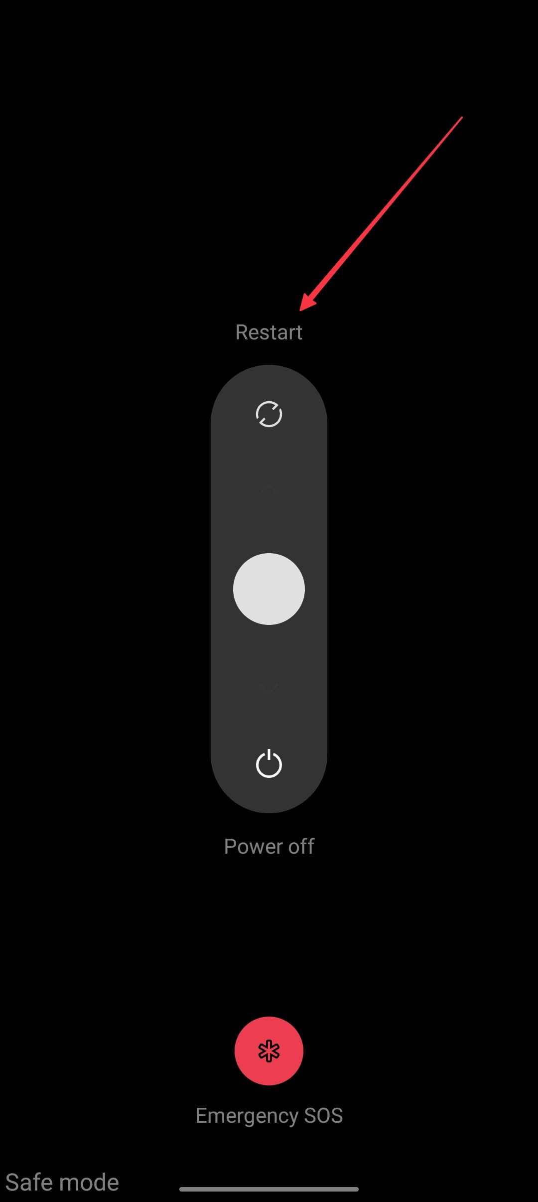 Une capture d'écran des options d'arrêt d'Android. 