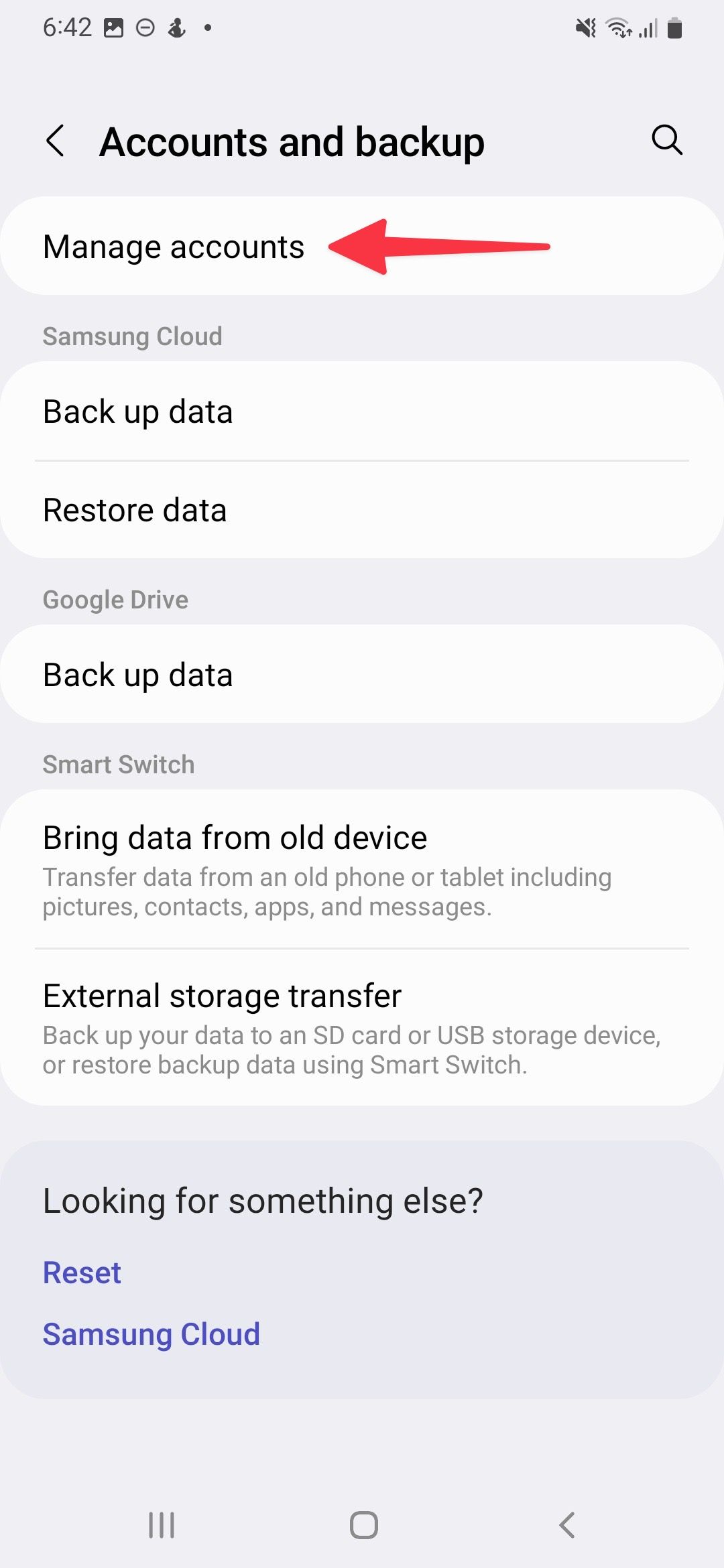 Appuyez sur Gérer les comptes sur votre appareil Samsung