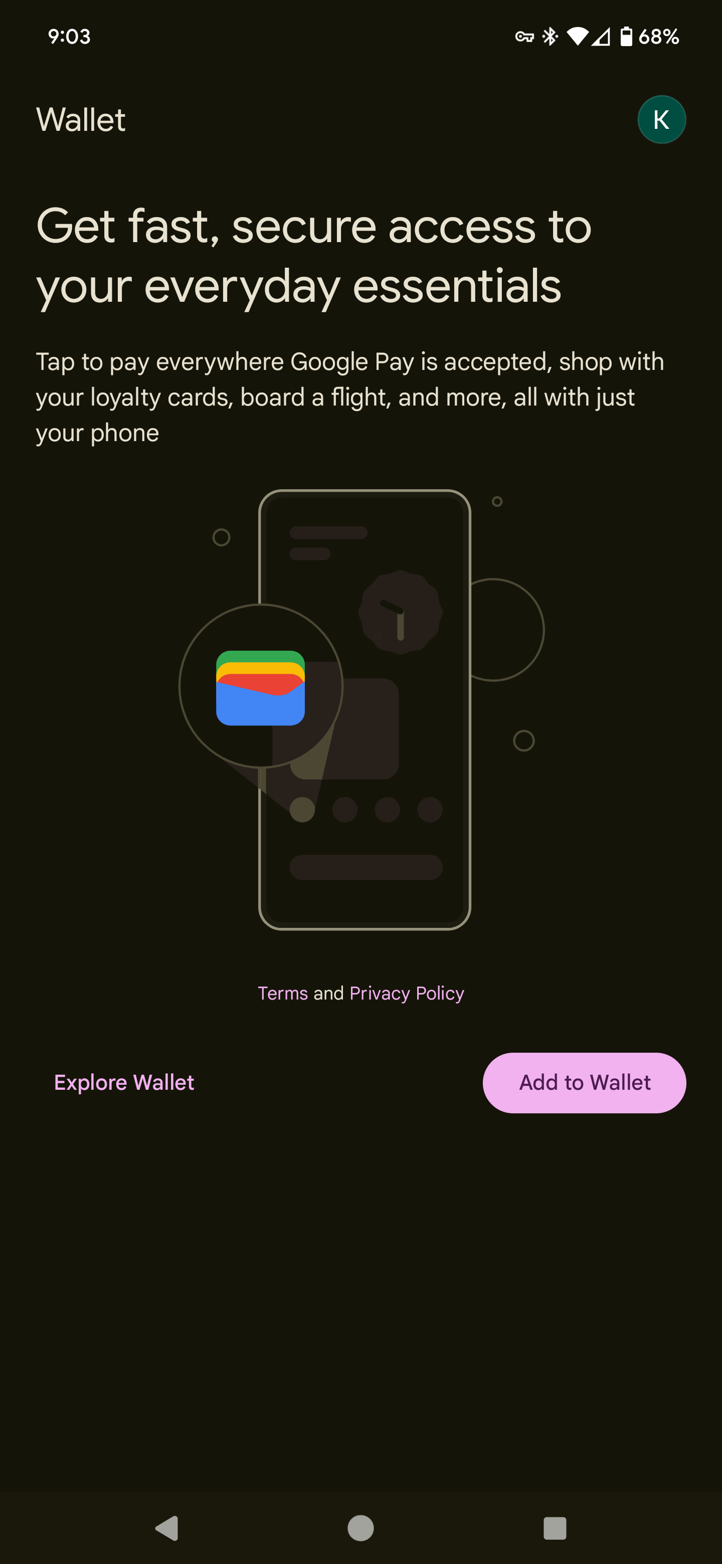 Cliquez sur le bouton Explorer Wallet pour terminer la configuration de votre Google Wallet.