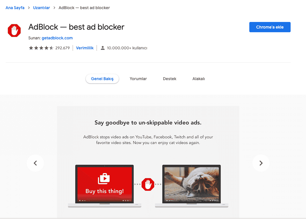 blocage publicitaire de la boutique en ligne Chrome