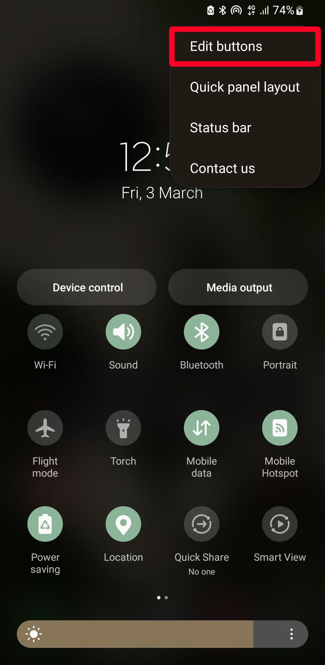 Option Modifier les boutons dans le menu des paramètres rapides d'Android
