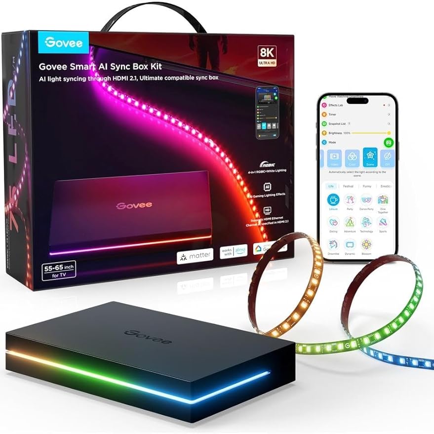 Govee AI Sync Box 2 55-65 Inc Rétroéclairage TV Éclairage ambiant LED