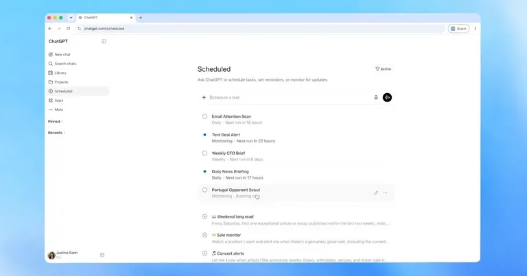 OpenAI réorganise la fonctionnalité de tâches planifiées de ChatGPT