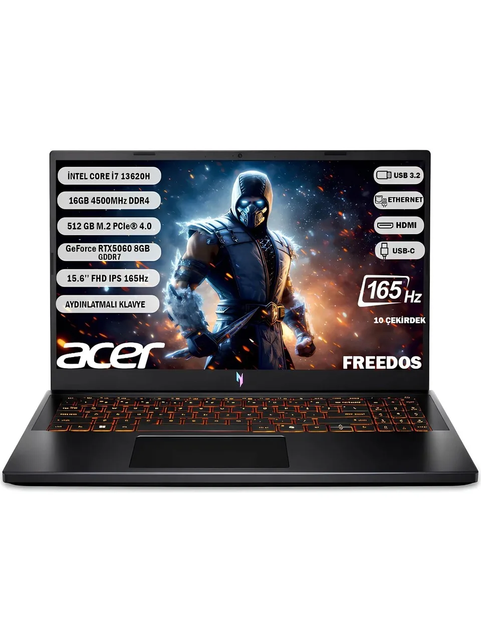 Acer Nitro V 15 ANV15-52 Intel Core i7 13620H 16 Go 512 Go SSD RTX5060 Freedos 15,6'' 165Hz Ordinateur portable NH.QZ8EY.002