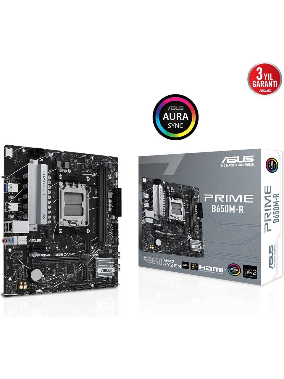 ASUS PRIME B650M-R AMD B650 AM5 DDR5 7200 HDMI 2x M2 USB3.2 AURA RVB 2,5 Gbit LAN mATX