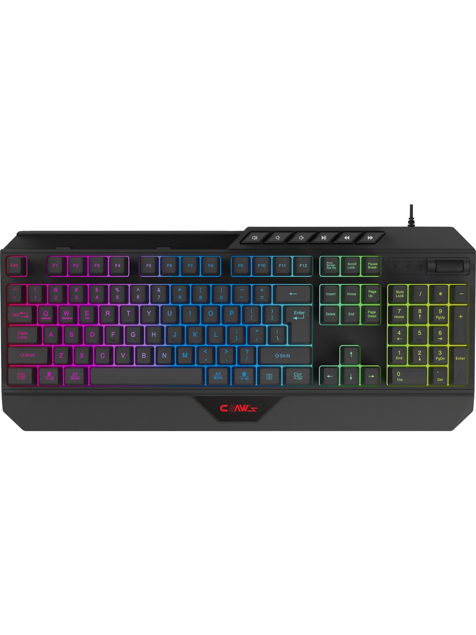 Claw's Nexus K1 RVB à membrane complète 104 touches multimédia supplémentaire/mécanisme de contrôle du volume et clavier de jeu à câble tressé Reflex de Claw (11 effets RVB différents)