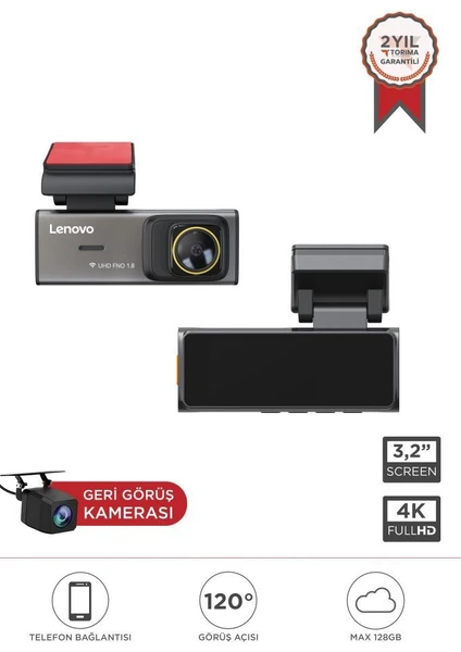 Lenovo Dash Camera 3.2 INC Wifi Caméra avant et arrière pour véhicule S7 3280 Noir