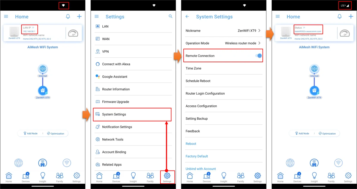 Accéder au menu Connexion à distance dans l'application ASUS Router