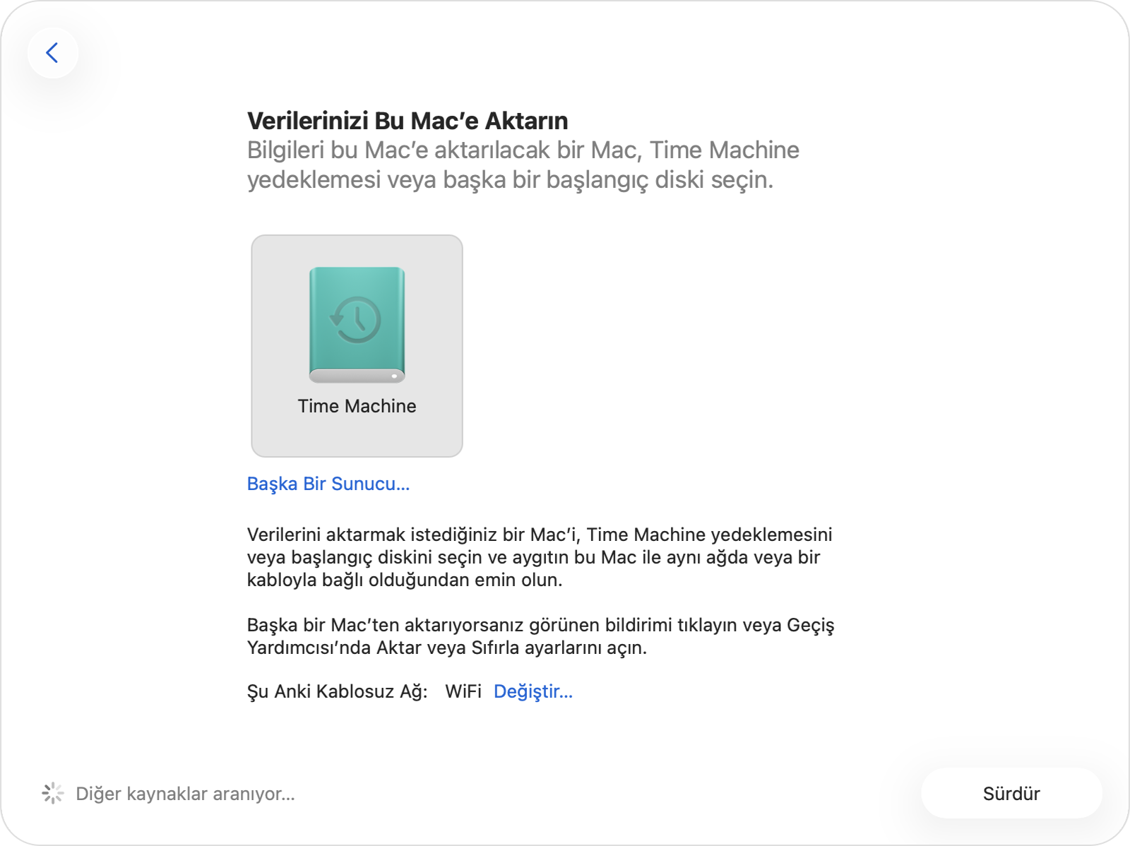 Sélection du disque de sauvegarde Time Machine dans Migration Assistant