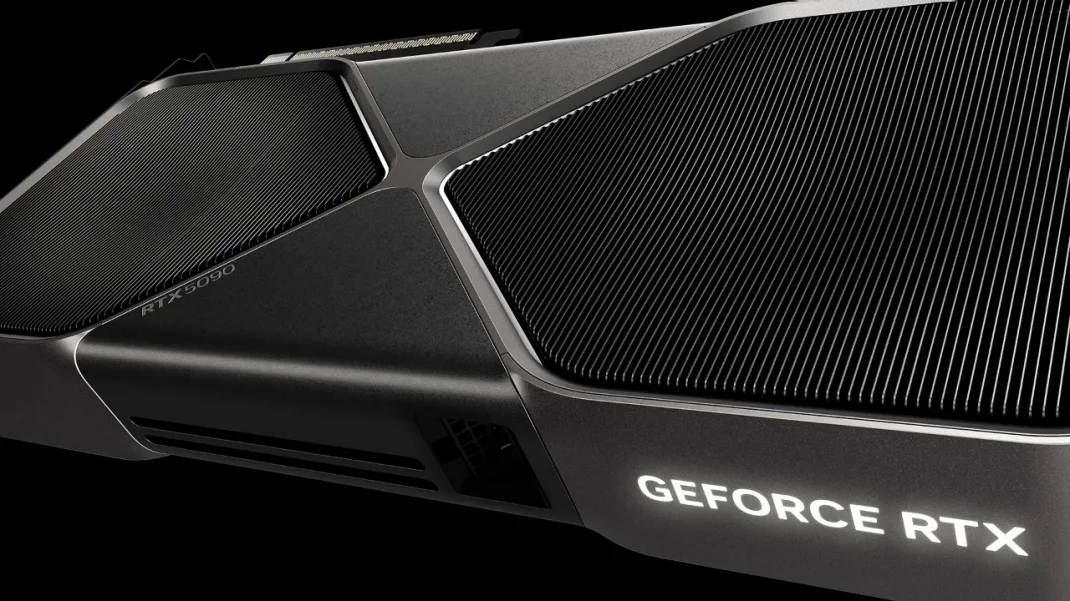 Photo officielle en gros plan de la carte graphique NVIDIA GeForce RTX 5090 Founders Edition
